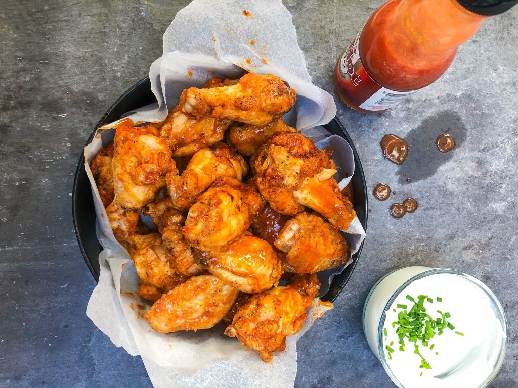 Hot wings with Frank's Red Hot sauce